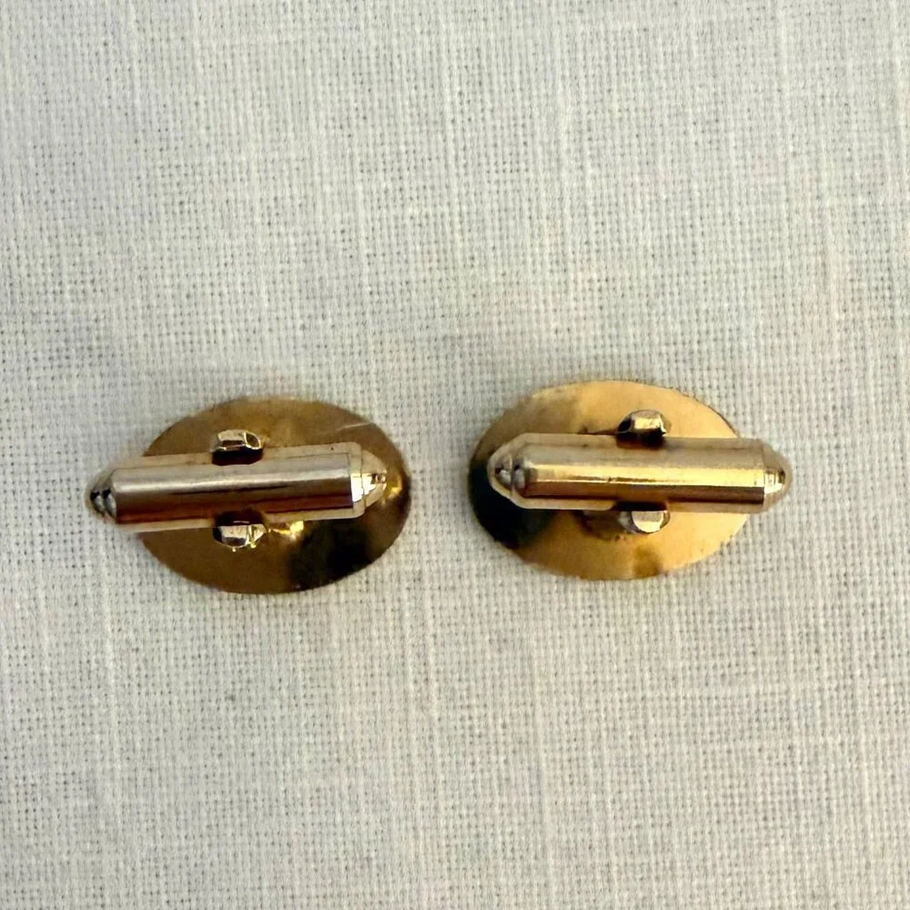 Vintage Goldtone Oval Cufflinks Textured Geometric Design